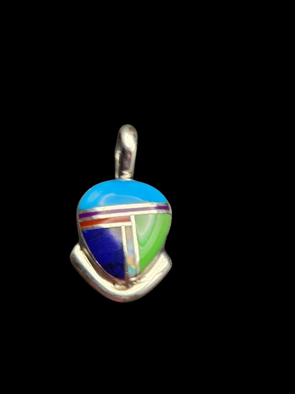 Sterling Silver Multicolor Inlay Heart Pendant - Blue & Green Turquoise Lapis